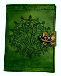 5 x 7 inch Green Leather Embossed Journal with a Tree of Life Design